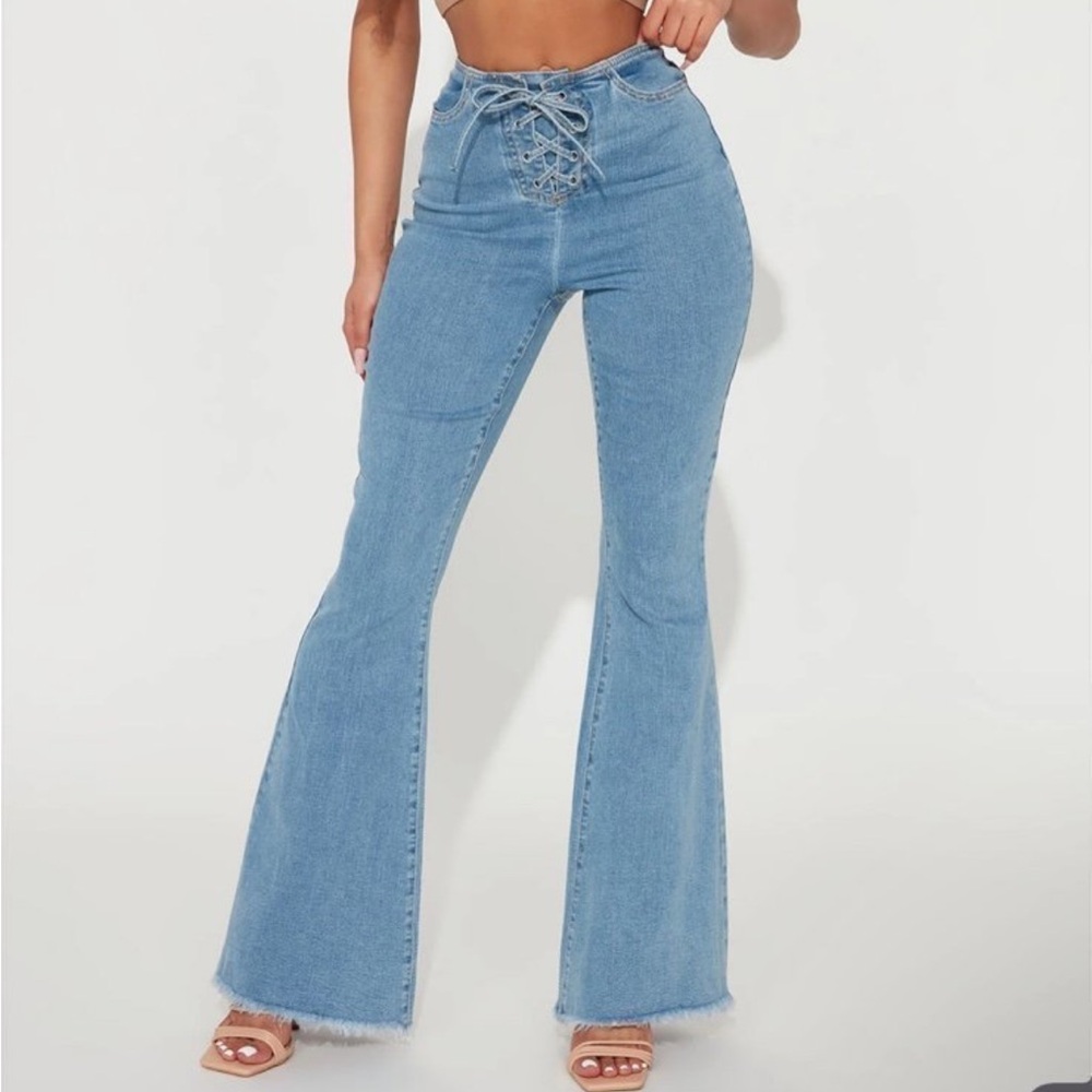 Lace up flare jeans